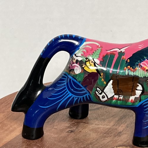 Talavera Blue Bull Steer Cow Storyteller Scene Hand Painted Mexican Folk Art - Picture 9 of 11