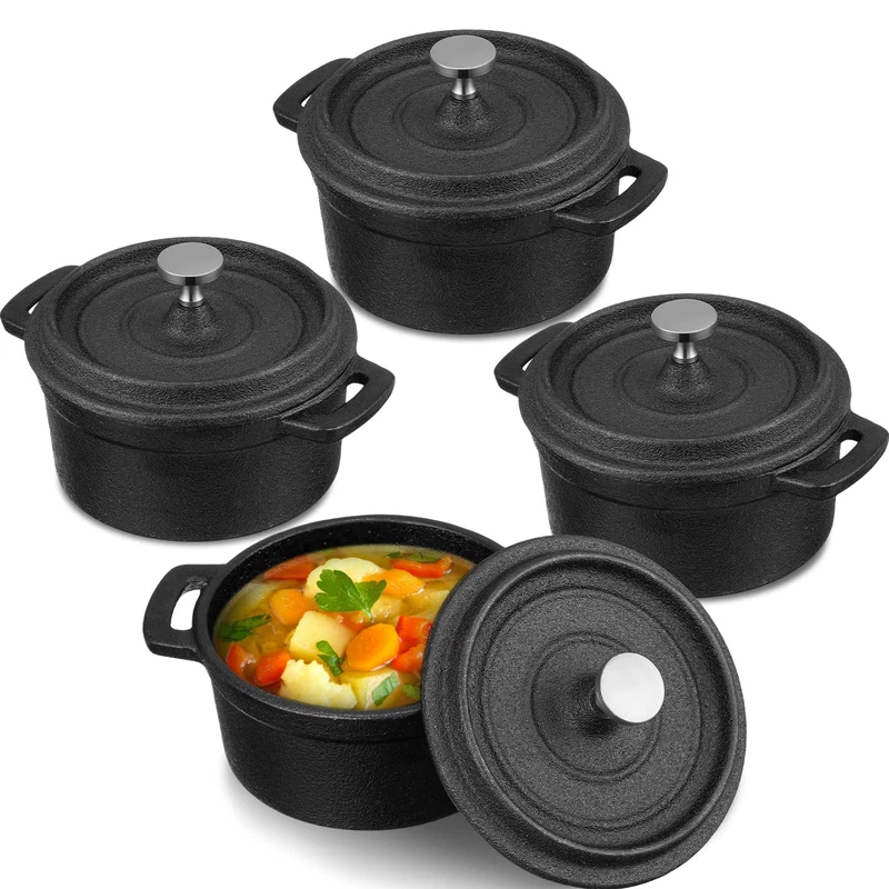 Suttmin 4 Pcs Mini Dutch Oven 500F Small Round Iron Cocotte Black Dutch Oven
Opens in a new window o