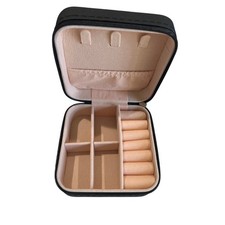 Travel Jewelry Case Black 3.5 x 3.5 x 2" Organize Rings Necklaces Earrings NEW