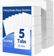 SUNEE Binder Dividers with Tabs for 3 Ring Binder, 8.5 X 11 Paper White Binder D