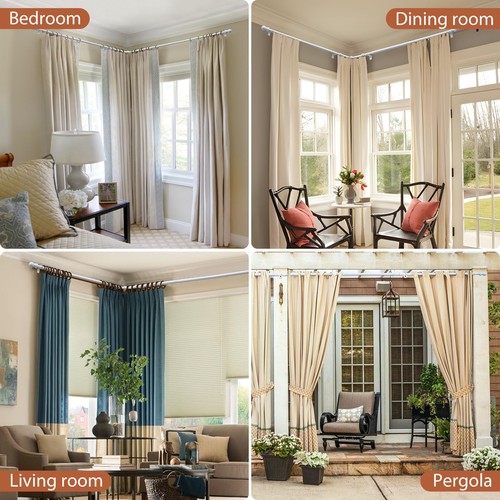 L Shaped Metal Corner Window Curtain Rod Curved Adjustable White 2 PCS - Picture 8 of 8
