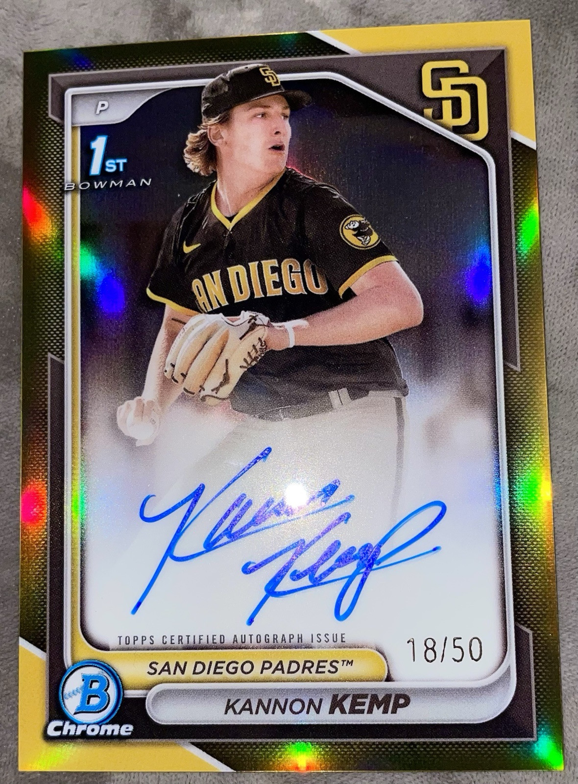 2024 Bowman Chrome Kannon Kemp 1st RC Rookie True Gold Refractor Auto 18/50 ⚾️