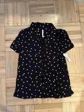 Soma Women  s Cool Nights Pajama Top Plumeria Dot Black Size Medium