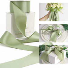 Sage Green Ribbon 2 Inch Double Face Green Satin Ribbon for Flower Bouquet Wrap,
