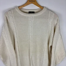 Vintage Boundary Waters Cream Cable Knit Sweater Womens Large Wool Blend