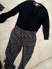 Mens Navy Blue Printed Two Piece Pajamas Bag Size XL New