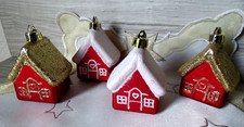 4 Christbaumkugeln-Häuser-rot,gold,weiß-Haus/Weihnachtshaus-Baumschmuck-5,5 cm *