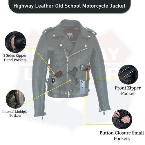 Autobahnleder Old School Polizei Stil Motorrad Lederjacke 2 Munitionstasche - Bild 6 von 7