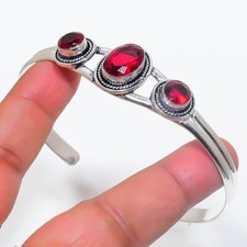 Red Garnet Gemstone Handmade 925 Sterling silver Adjustable Cuff Bracelet