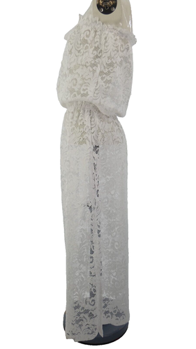 Maxi Dress White Lace Beach Strapless Bandeau Floral Sheer Cover Up One Size - Picture 5 of 11