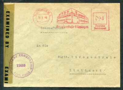 All.bes. 1946 Göppingen Suitable Freestempler Sparkasse + Censura (AA8475