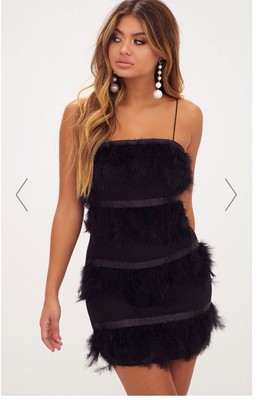 pretty little thing black feather dress