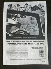 Vintage 1963 Pennzoil Motor Oil Elephant Full Page Original Ad