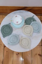 Coasters Crocheted in Cotton - Leaf Shape - Shades of Teal Colours