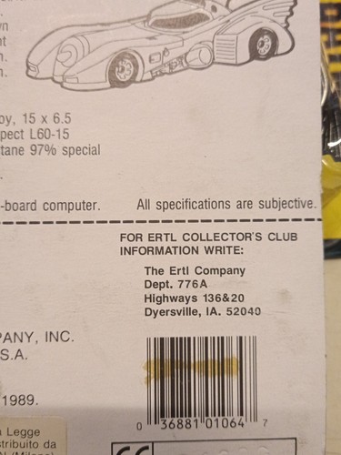 Batmobile Batman - Die Cast Model 10 cm. - Ertl Nuovo Vintage 1989 COD.1064 - Foto 6 di 7