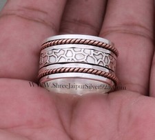 Two Tone Spinner Ring-Solid 925 Sterling Silver Spinner Band Rings-Handmade Ring