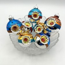 Radko Shiny Brite Indented Glass Ornament Balls Set Of 7 Christmas Decorations