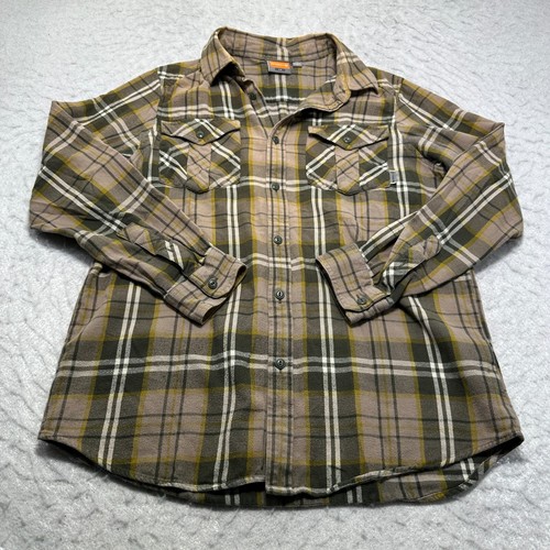 Merrell Plaid Flannel Button Shirt Mens Brown White Midweight Size Large L