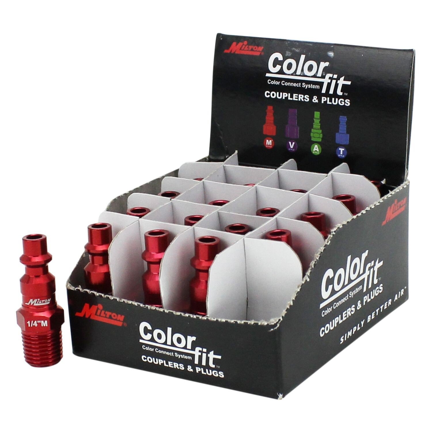 Milton&reg; COLORFIT&reg; Plugs (M-STYLE&reg;, Red) - 1/4" MNPT Male (Box of 20)