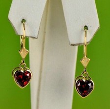 14k Yellow Gold Bezel Heart Birthstone Dangle Leverback Pierced Earrings 6x6 MM