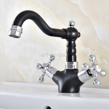 Black Silver Brass Deck Mount Swivel Bathroom Sink Vanity Faucet Mixer Tap