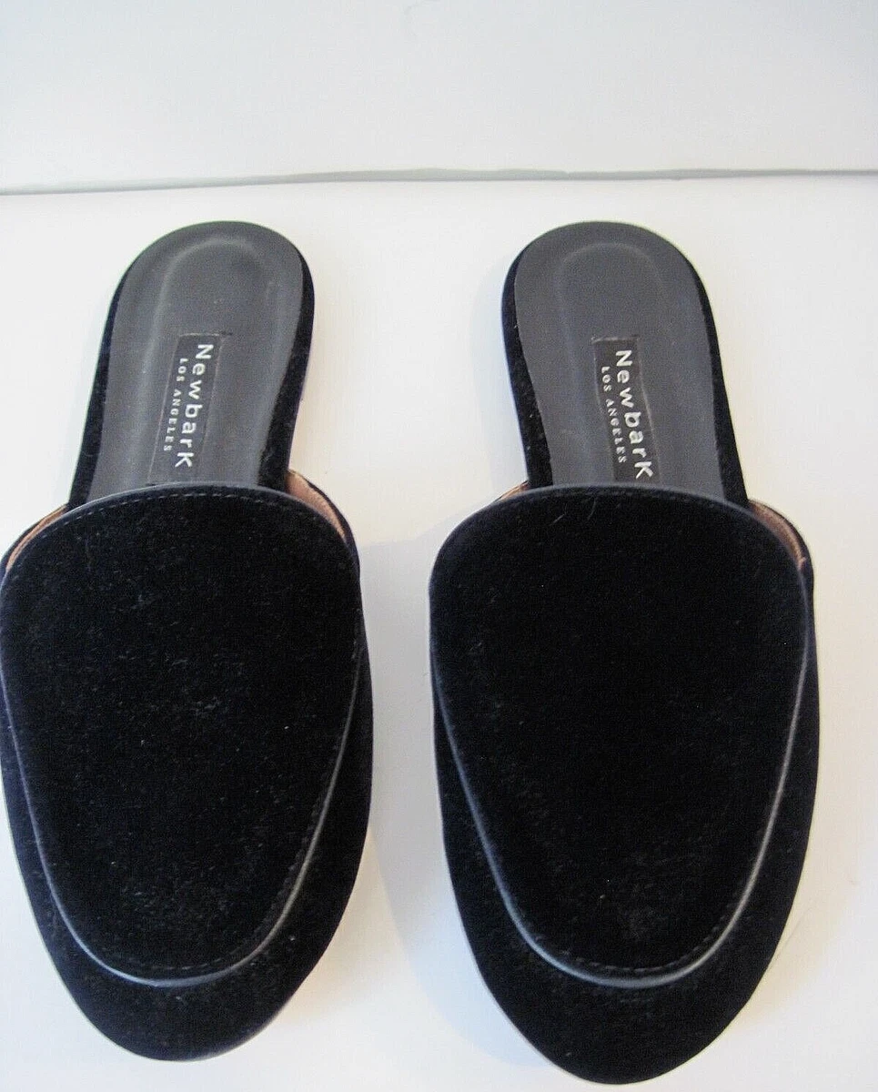 Newbark Handmade Mules Black Velvet Leather Flats Mules size 8.5