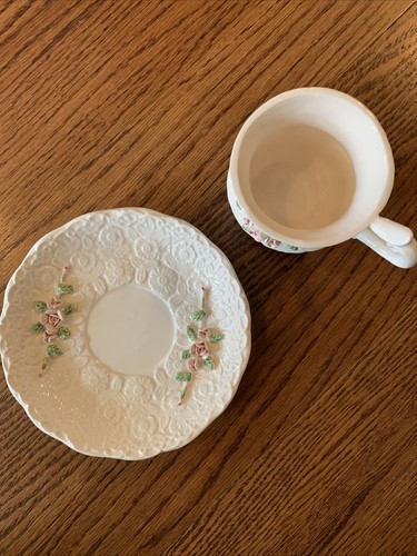 JUEGO DE TAZA Y PLATILLO VINTAGE HOLLAND FLORAL INC. 1994 CAPODIMONTE ESTILO ARTE "ROSA ROSA" - Imagen 4 de 12