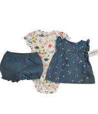 Carter's 3-Piece Floral Chambray Top Bodysuit Short Set 3M 6M 9M 12M 18M 24M