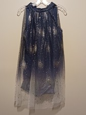 Womens Shein Sheer Lined Blue And Silver Sparkle Stars & Moon Short  Dress S