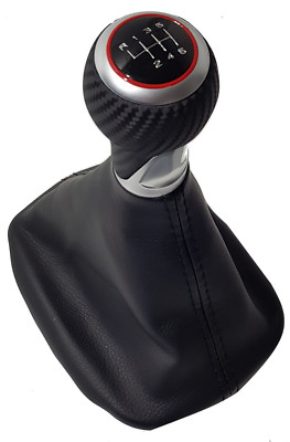 PASST FÜR SEAT IBIZA CUPRA 6 GANG CARBON SCHALTKNAUF SCHALTSACK SCHWARZ RING ROT