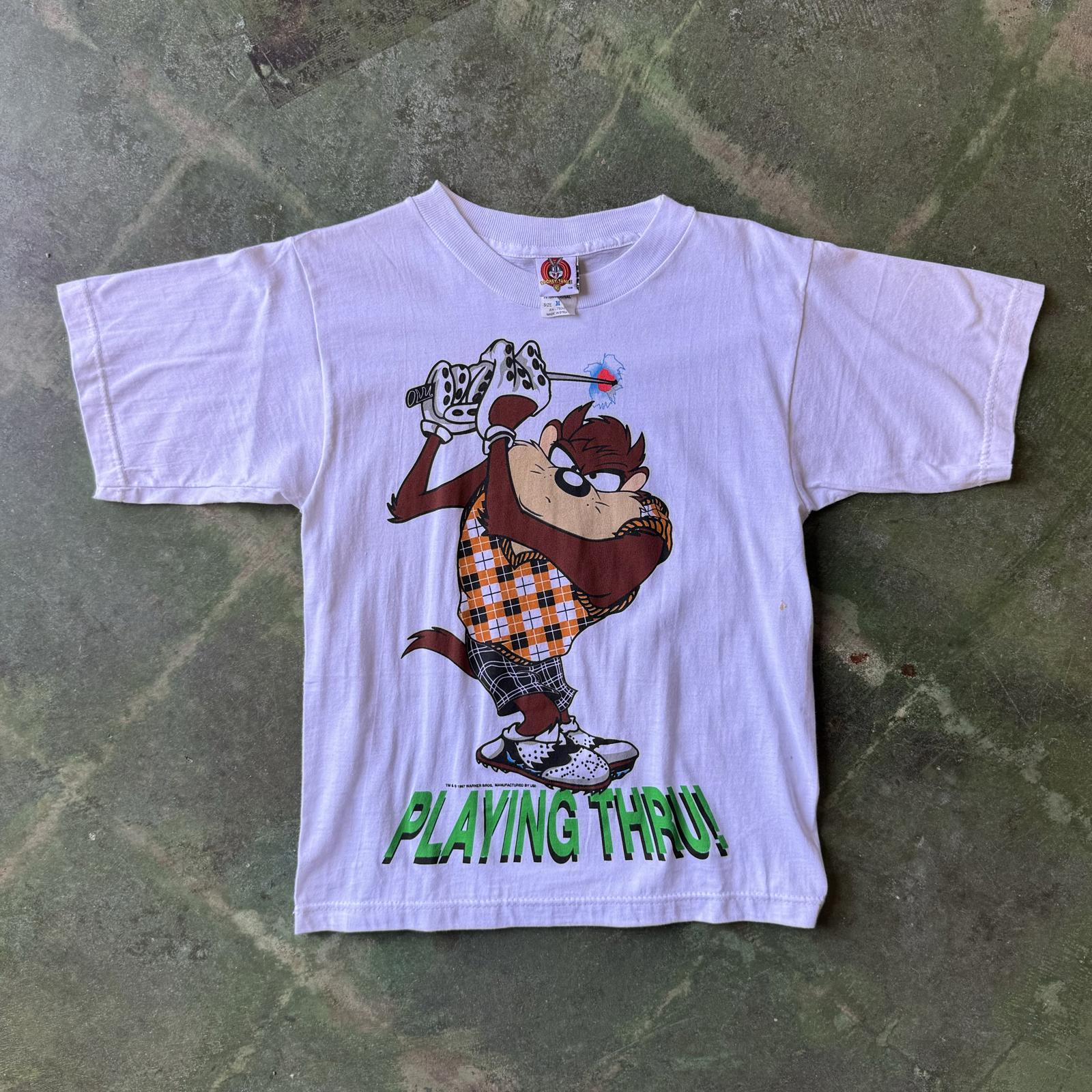 VTG 90s Looney Tunes Taz Golf T-Shirt White Medium