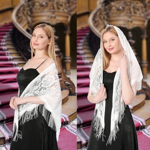 Women Lace Wraps Shawls Soft Mesh Fringe WrapsTriangle Scarf Shawl for Weddin... - Picture 2 of 7