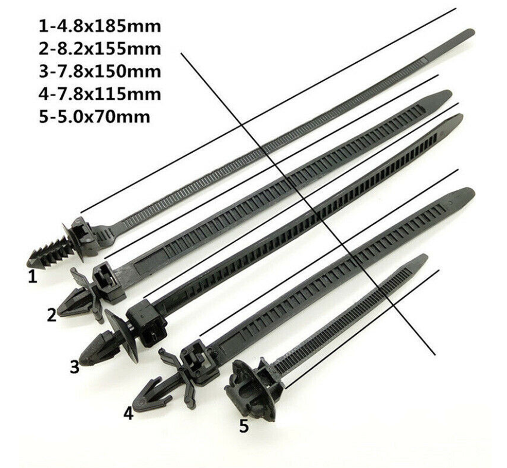 100 PCS Car Line Cable Ties Zip Tie Push Rivet Clip Wiring Loom Harness