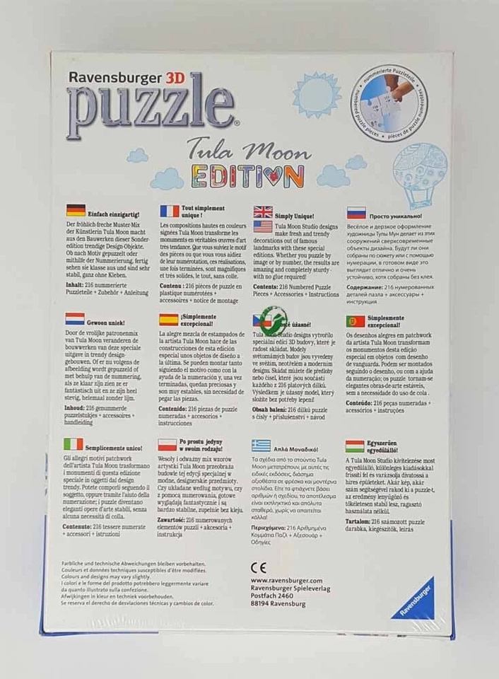 Ravensburger Puzzle 3D Bâtiment Paris Tula Lune la Tour Eiffel Coloré Art Objet - Photo 3/4