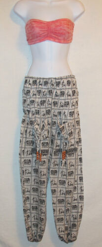 Tribal Pants|Resort Summer|Cotton|Color: White/Black-Size: xSmall to Medium - Picture 1 of 1