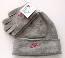 Nike Knit Beanie  Glove Set Heather Grey/Pink Youth OSFM
