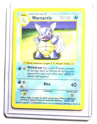 wartortle pokemon card value 42 102 Base Set 1st Edition 42/102 CGC 5 – TBC Games (Any other effects of attacks still happen.) [2W] Bite (40) Wartortle [Shadowless] #42 Prices |