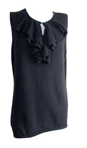 Ralph Lauren Woman's Blouse Black Sleeveless Ruffle Cotton Sz XL ~ BEAUTIFUL ~ - Picture 2 of 7