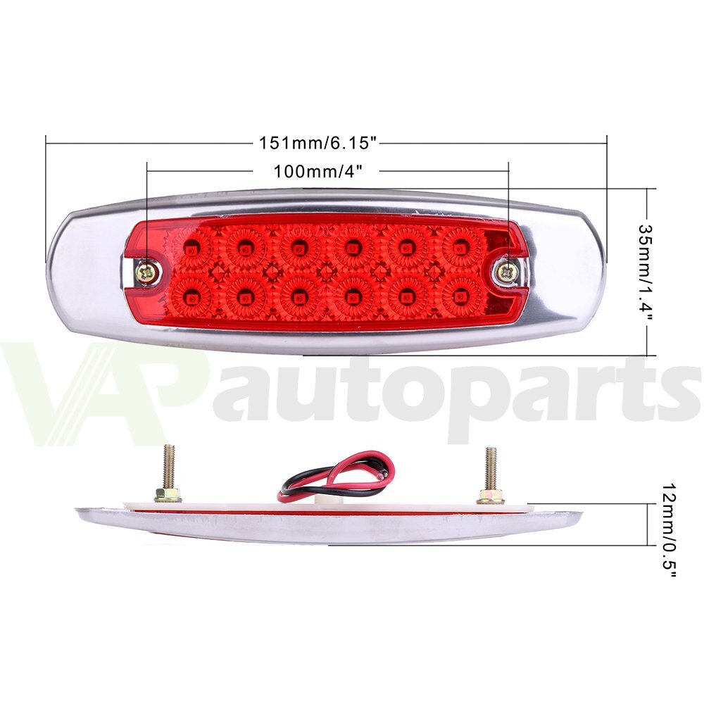 12pcs Red Sealed Side Marker Clearance Light Fish Shape 12 LED For Truck Trailer