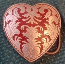 Heart Belt Buckle 3D Red Heart Floral Detailing Authentic C  J Buckles