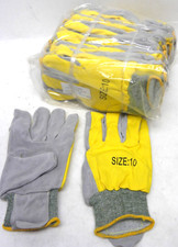 11 PAIR - L Leather Palm Industrial Work Gloves Knit Wrist Cuff Cut Protection