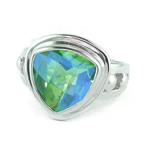 Offerings Sajen 925 Sterling Silver Caribbean Quartz Trillion Ring