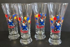 Anheuser-Busch Bud Light Spuds MacKenzie Party Animal 1987 Set of 4 Tall Glasses
