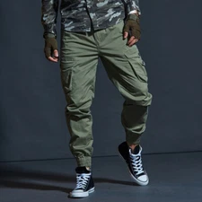 Men Cargo Combat Pants Multi-Pocket Tapered Khakis Slim Long Trousers Jogging