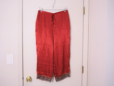 VALERIE STEVENS Burgundy Satin Lace Trim Drawstring Cropped Lounge Pants Size L