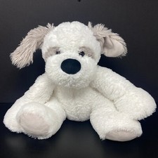 Hug Fun White Dog Plush 11" Stuffed Animal Toy Gray Eye Spots Ears Shaggy Hugfun