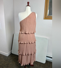 NWT, Merokeety One Shoulder Pleated Tiered Maxi Dress, Small, Deep Beige-Rose
