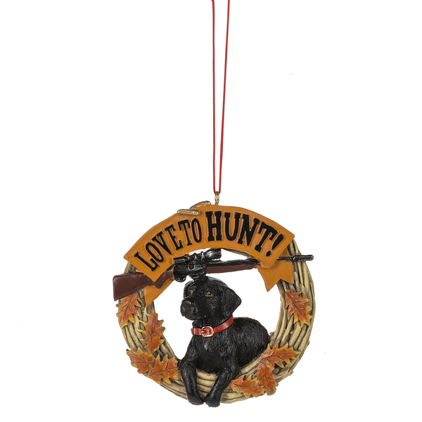 Love To Hunt Black Labrador Retriever Dog & Rifle Ornament New