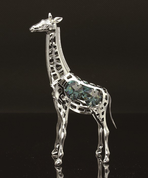 SWAROVSKI TURQUOISE CRYSTAL STUDDED GIRAFFE FIGURINE ORNAMENT SILVER PLATED
