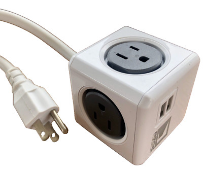 PowerCube Extended USB 4 Outlet Power Adapter with USB 5ft Cord White Intertek
